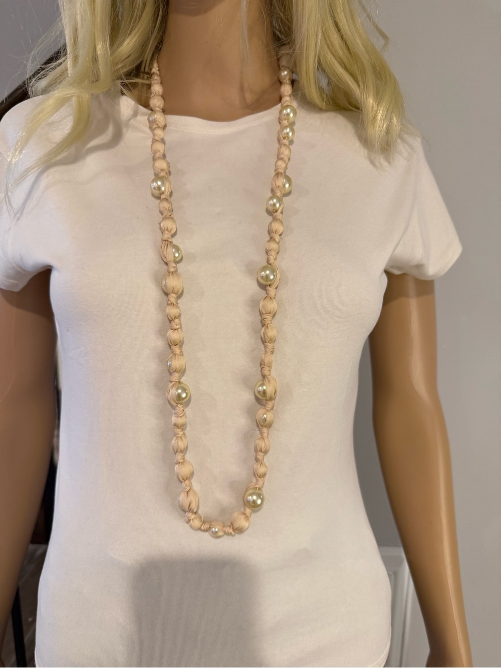 J. Crew Ivory Silk Long Knotted Pearl Accent Necklace
